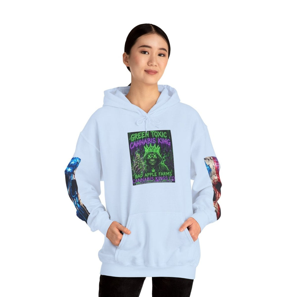4th of July American Flag Hoodie — Patriotic Sleeve & Back Graphic PulloverHoodieGOLDEN APPLE CONNECTIONSPrintify