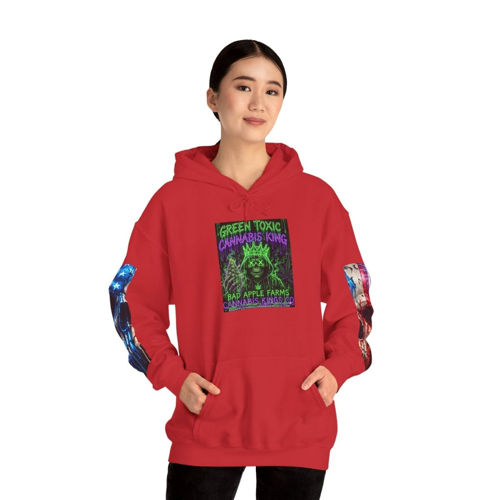 4th of July American Flag Hoodie — Patriotic Sleeve & Back Graphic PulloverHoodieGOLDEN APPLE CONNECTIONSPrintify