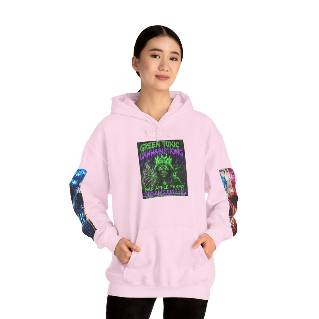 4th of July American Flag Hoodie — Patriotic Sleeve & Back Graphic PulloverHoodieGOLDEN APPLE CONNECTIONSPrintify