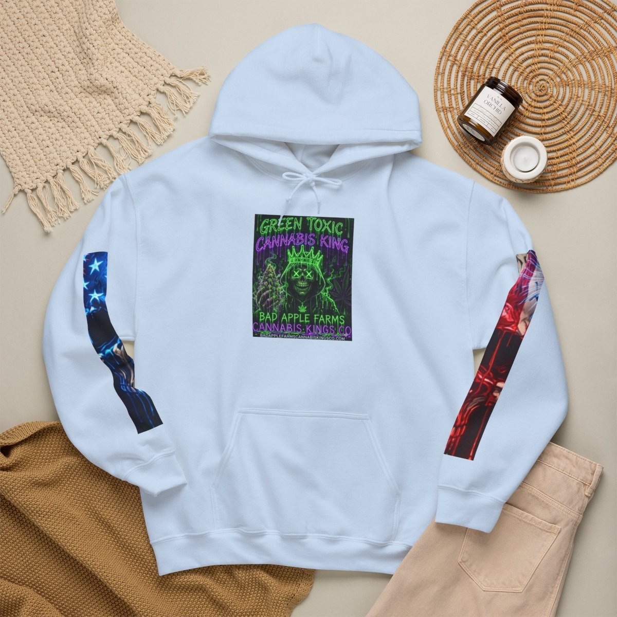 4th of July American Flag Hoodie — Patriotic Sleeve & Back Graphic PulloverHoodieGOLDEN APPLE CONNECTIONSPrintify