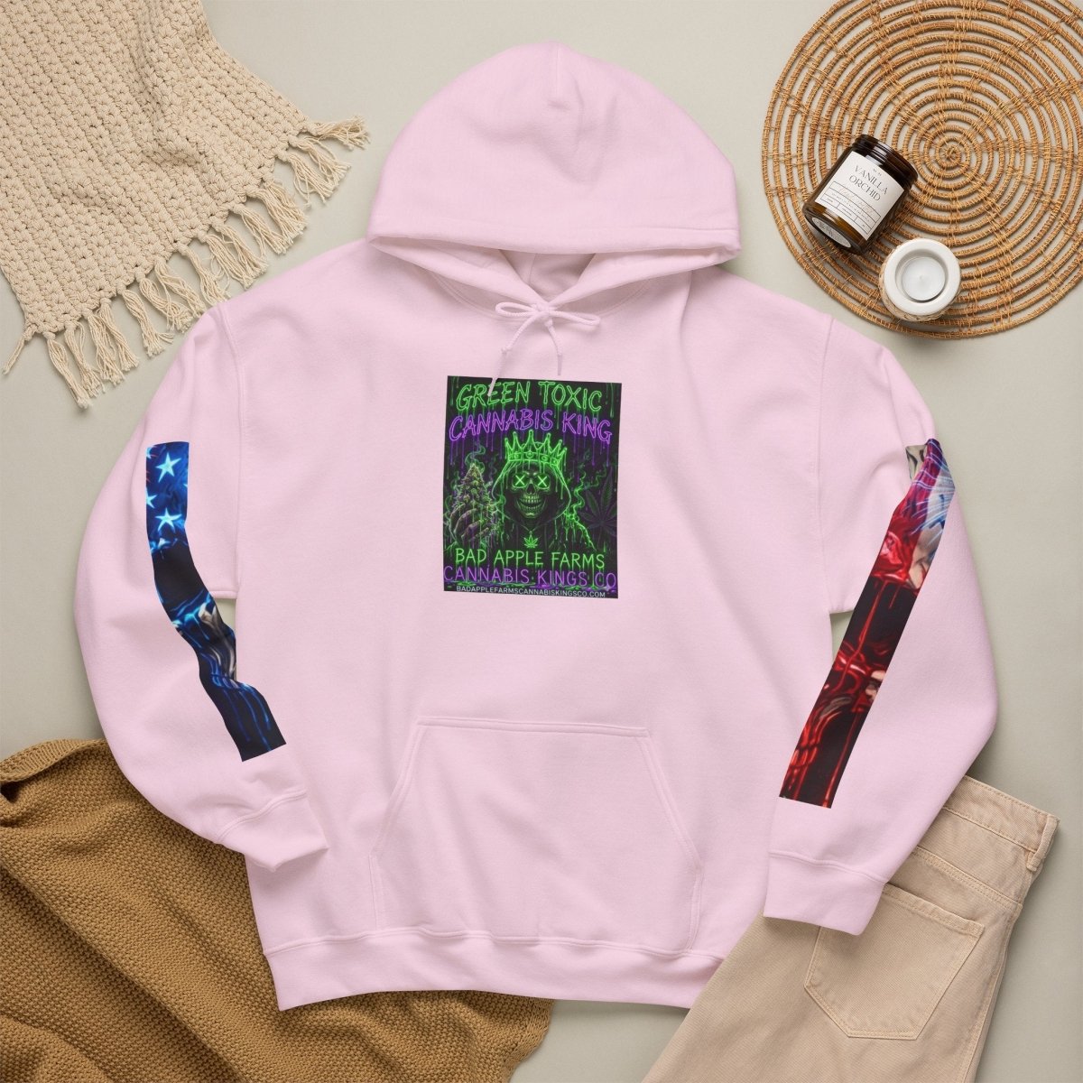 4th of July American Flag Hoodie — Patriotic Sleeve & Back Graphic PulloverHoodieGOLDEN APPLE CONNECTIONSPrintify