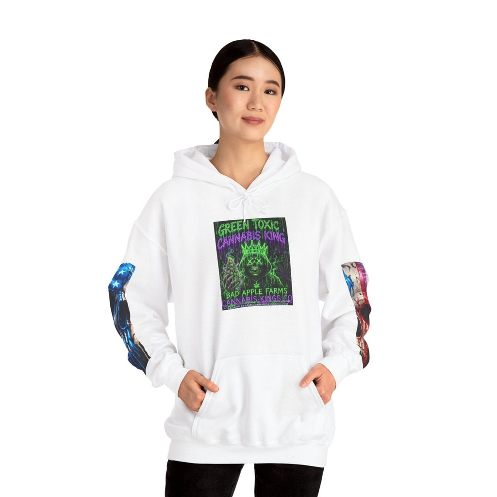 4th of July American Flag Hoodie — Patriotic Sleeve & Back Graphic PulloverHoodieGOLDEN APPLE CONNECTIONSPrintify