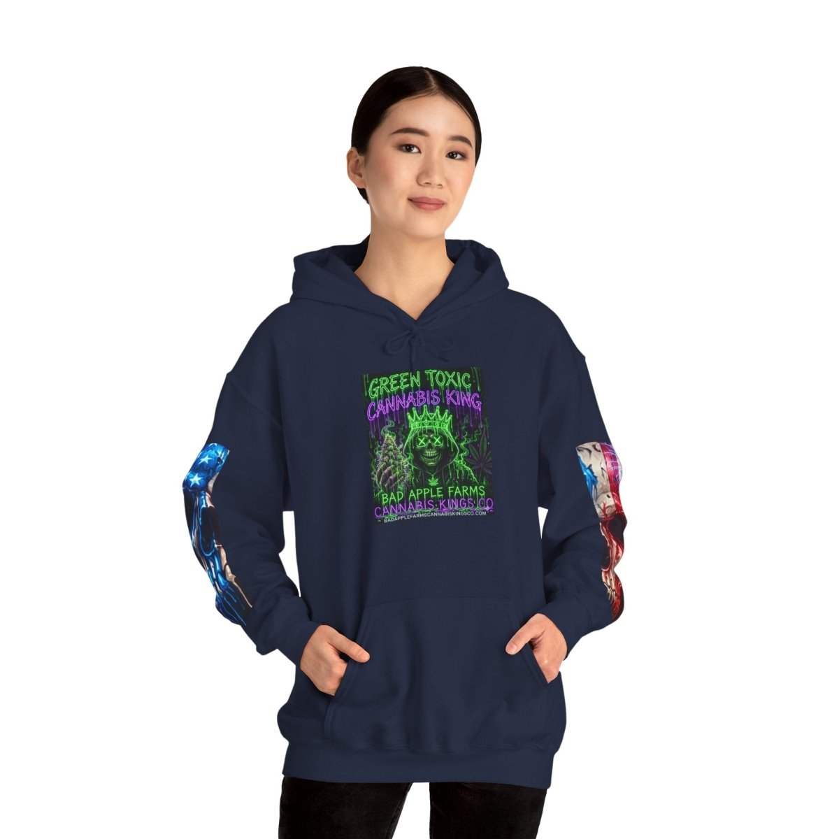 4th of July American Flag Hoodie — Patriotic Sleeve & Back Graphic PulloverHoodieGOLDEN APPLE CONNECTIONSPrintify
