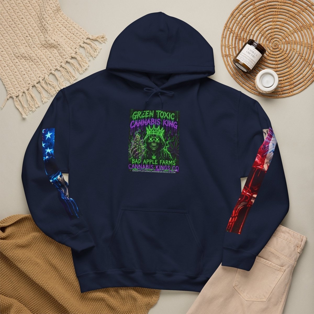 4th of July American Flag Hoodie — Patriotic Sleeve & Back Graphic PulloverHoodieGOLDEN APPLE CONNECTIONSPrintify