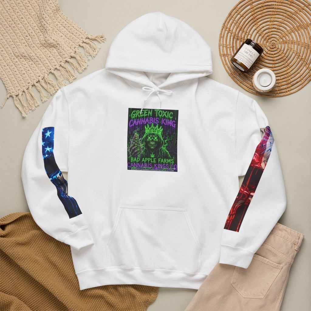 4th of July American Flag Hoodie — Patriotic Sleeve & Back Graphic PulloverHoodieGOLDEN APPLE CONNECTIONSPrintify