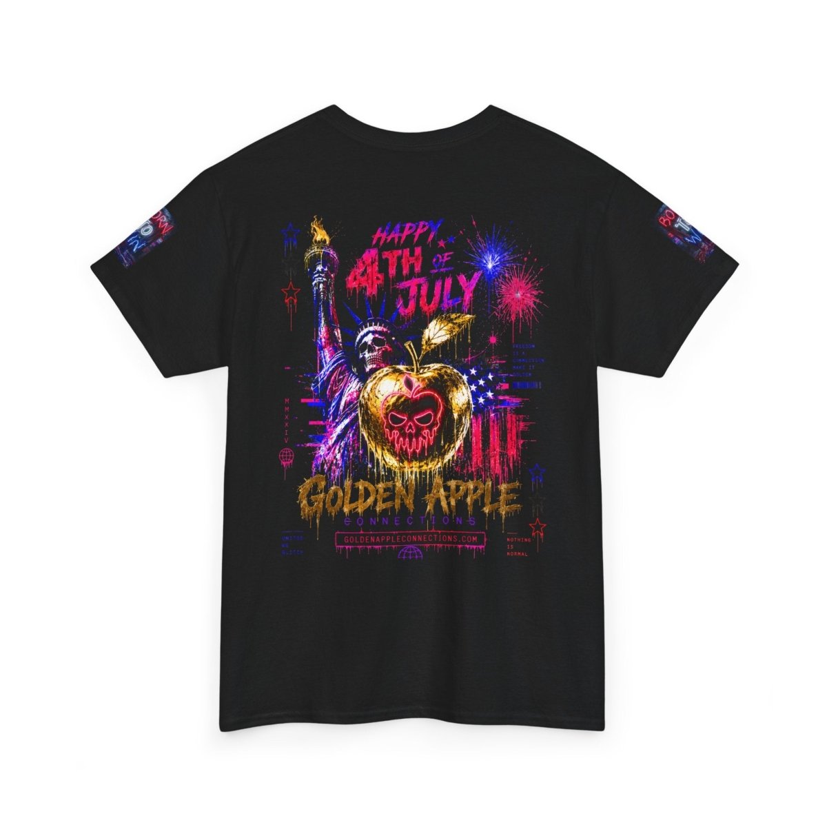 4th of July Skull Cannabis Graphic Tee — "Fireworks Over Skull City / Golden Apple"T-ShirtGOLDEN APPLE CONNECTIONSPrintify