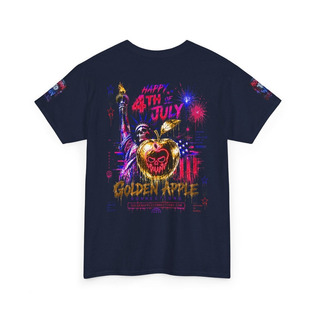 4th of July Skull Cannabis Graphic Tee — "Fireworks Over Skull City / Golden Apple"T-ShirtGOLDEN APPLE CONNECTIONSPrintify