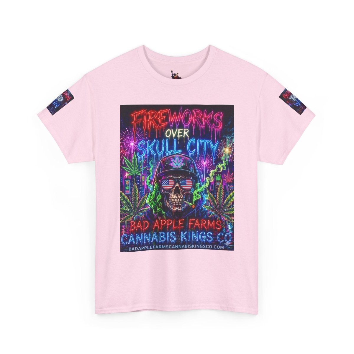 4th of July Skull Cannabis Graphic Tee — "Fireworks Over Skull City / Golden Apple"T-ShirtGOLDEN APPLE CONNECTIONSPrintify