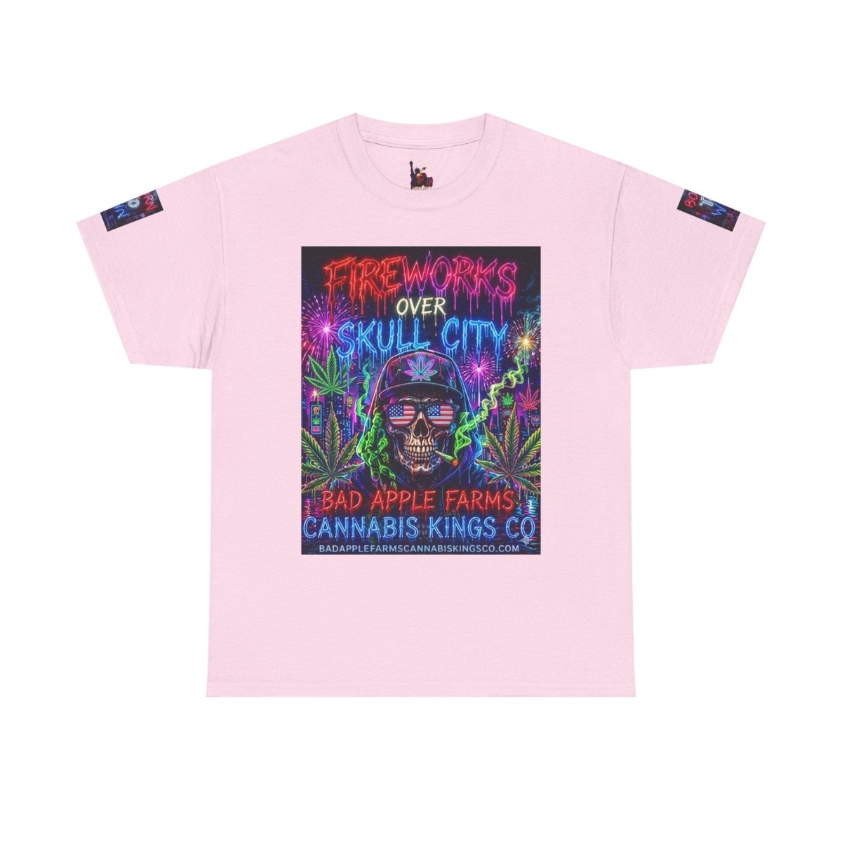 4th of July Skull Cannabis Graphic Tee — "Fireworks Over Skull City / Golden Apple"T-ShirtGOLDEN APPLE CONNECTIONSPrintify