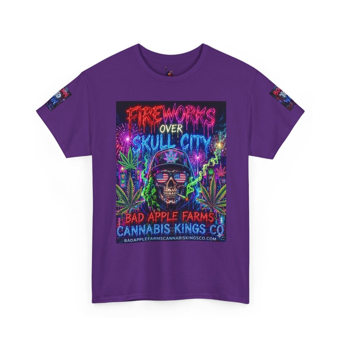 4th of July Skull Cannabis Graphic Tee — "Fireworks Over Skull City / Golden Apple"T-ShirtGOLDEN APPLE CONNECTIONSPrintify