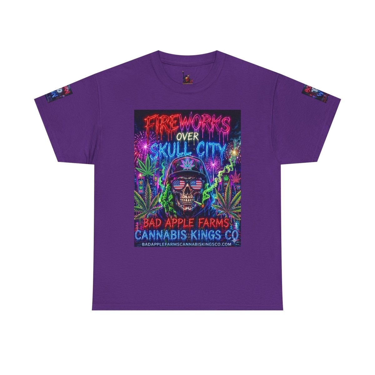 4th of July Skull Cannabis Graphic Tee — "Fireworks Over Skull City / Golden Apple"T-ShirtGOLDEN APPLE CONNECTIONSPrintify