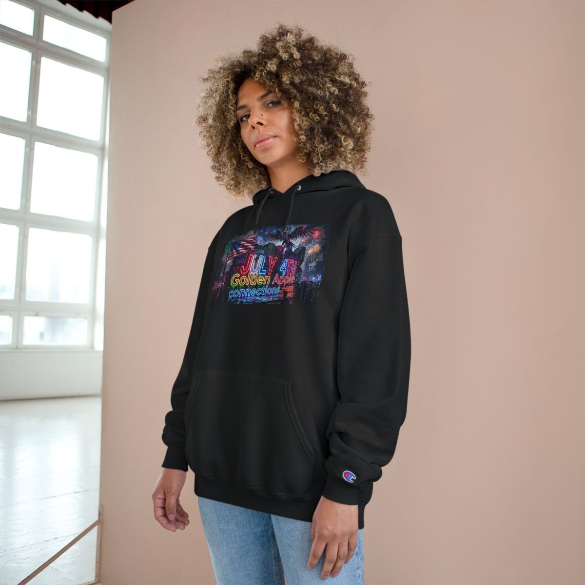 Champion Hoodie — Drip Drop Line Up Graphic HoodieHoodieGOLDEN APPLE CONNECTIONSPrintify