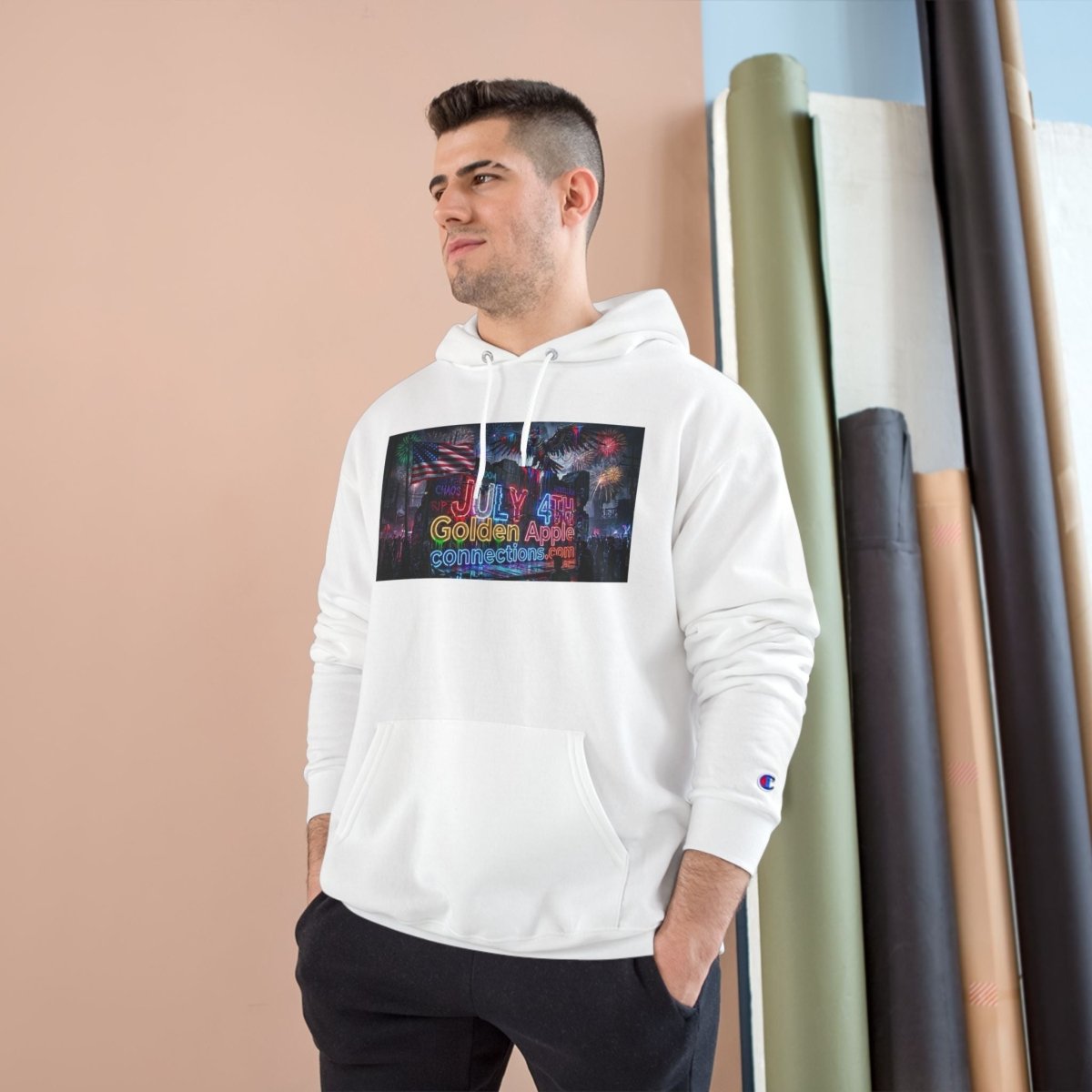 Champion Hoodie — Drip Drop Line Up Graphic HoodieHoodieGOLDEN APPLE CONNECTIONSPrintify