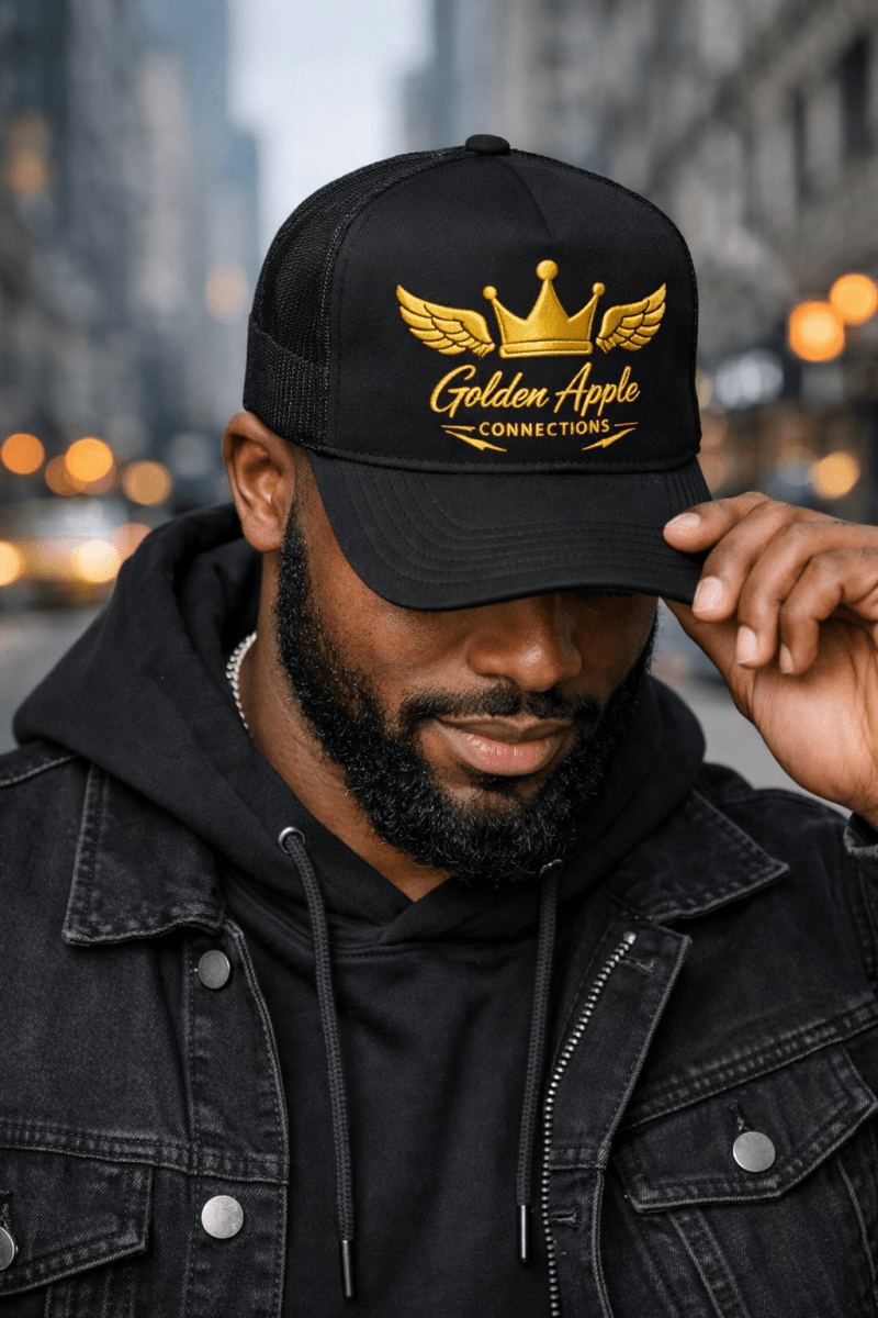 Golden Apple Connections Elite Trucker Hat Crown Your Confidence.HatsGOLDEN APPLE CONNECTIONSPrintify