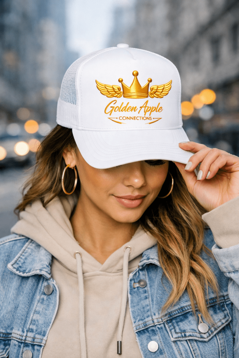 Golden Apple Connections Elite Trucker Hat Crown Your Confidence.HatsGOLDEN APPLE CONNECTIONSPrintify