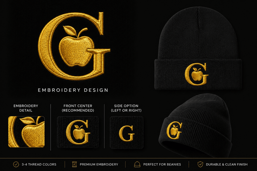 Golden Apple “G” Beanie — Embroidered Luxury Streetwear EssentialHatsGOLDEN APPLE CONNECTIONSPrintify