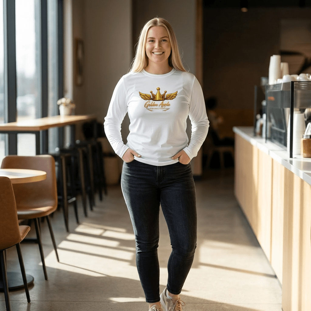 Performance Long Sleeve Shirt with bold chest print, athletic fit, lightweight polyester fabric, and long sleeves